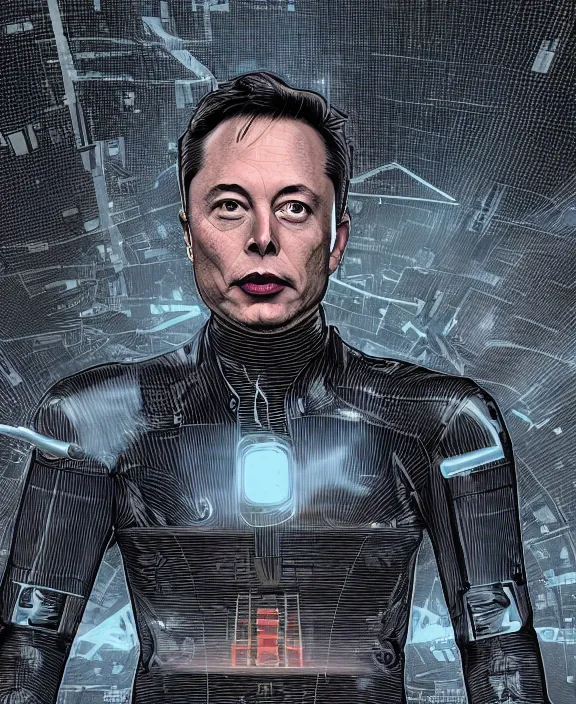 Image similar to Elon Musk as a borg drone by Moebius, 4k resolution, detailed