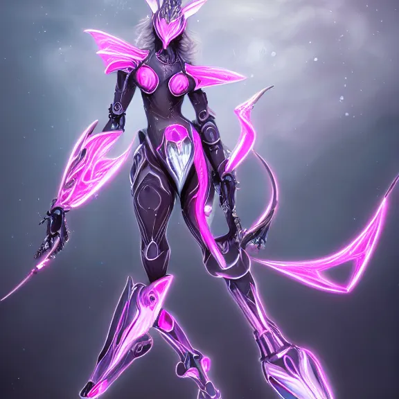 Image similar to highly detailed exquisite fanart, of a beautiful female warframe, but as a stunning anthropomorphic robot female dragon, with robot dragon head, doing an elegant pose, off-white plated armor, bright Fuchsia skin, full body shot, epic cinematic shot, realistic, professional digital art, high end digital art, DeviantArt, artstation, Furaffinity, 8k HD render, epic lighting, depth of field