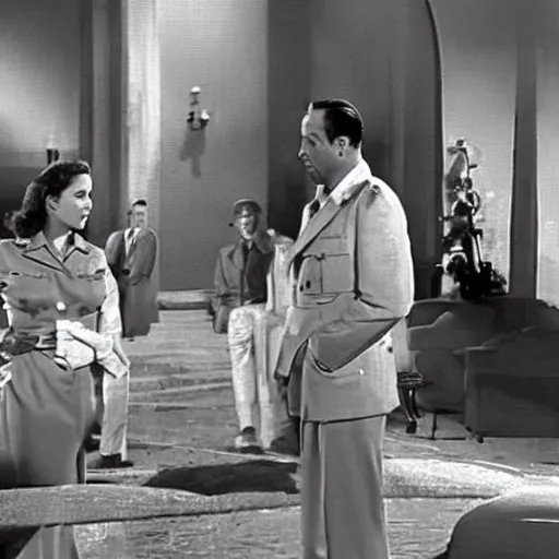 Image similar to A screenshot from a deleted scene of Casablanca (1942)