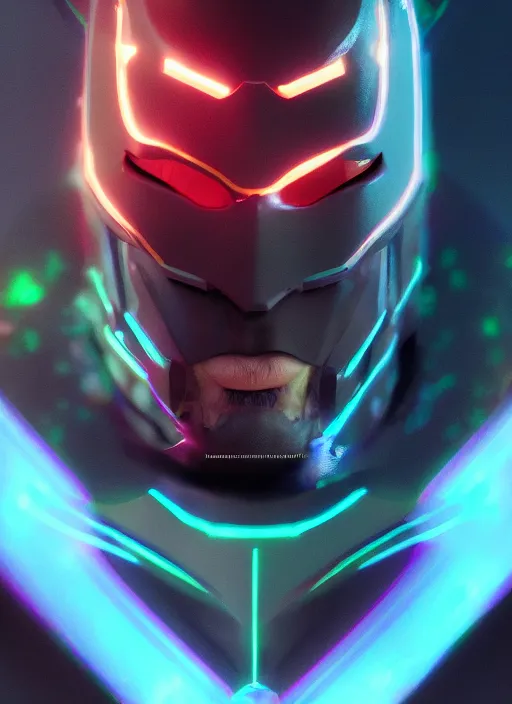 Prompt: glowwave portrait of dark batman from overwatch, au naturel, hyper detailed, digital art, trending in artstation, cinematic lighting, studio quality, smooth render, unreal engine 5 rendered, octane rendered, art style by klimt and nixeu and ian sprigger and wlop and krenz cushart.