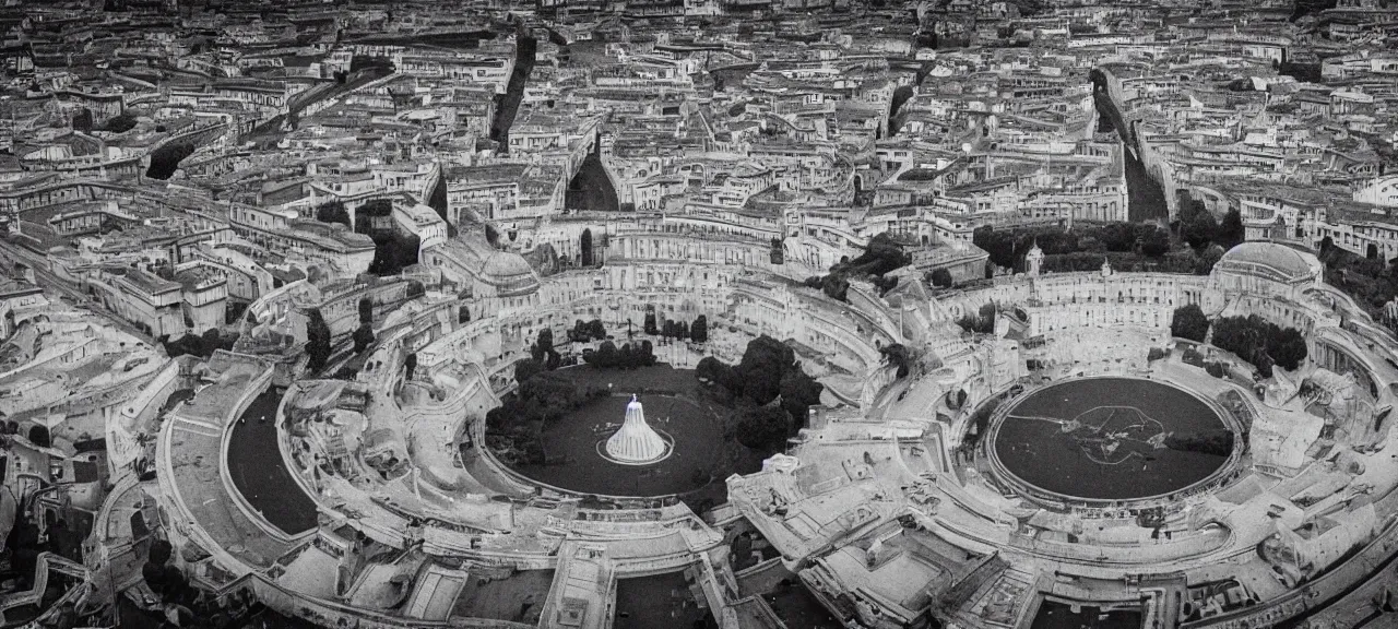 Prompt: Alien Ship landing in the Middle of the Vatican Square, Surprised Priests Watching this moment quietly, Very Restless and Dramatic Atmosphere, Realism, Detailed Journalistic Photography