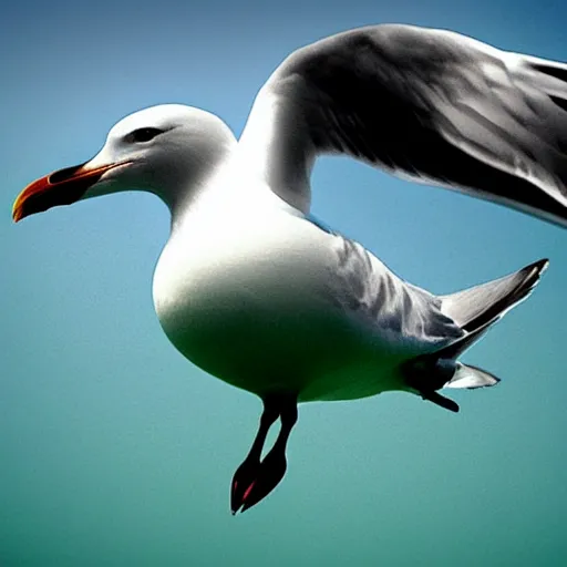 Prompt: a seagull evolved to live underwater