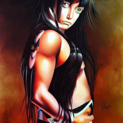 Image similar to detailed portrait of emo britney spears anime intricate, hyper detailed, realistic, oil painting, by julie bell, frank frazetta, cinematic lighting