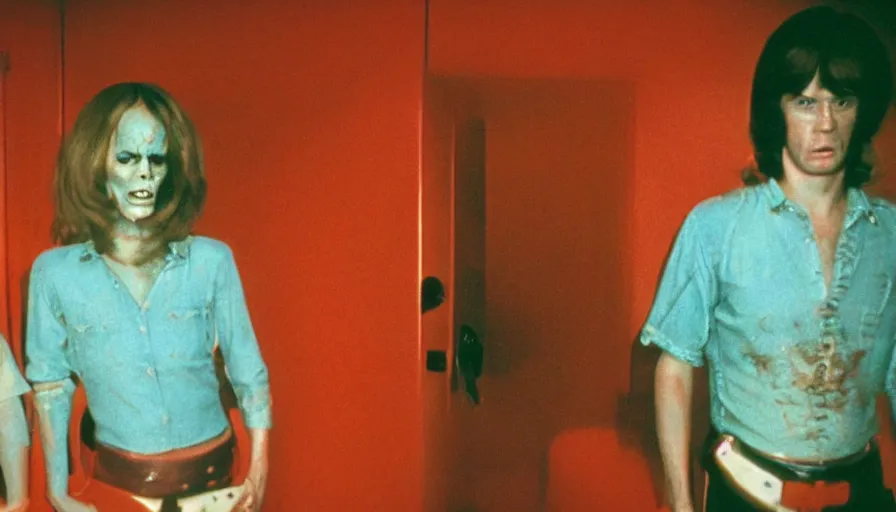 Prompt: 7 0 s film still from a horror movie about beavis and butt - head in real life, kodachrome, cinecolor, cinestill, film grain, film texture, retro, cinematic, high resolution, photorealism,