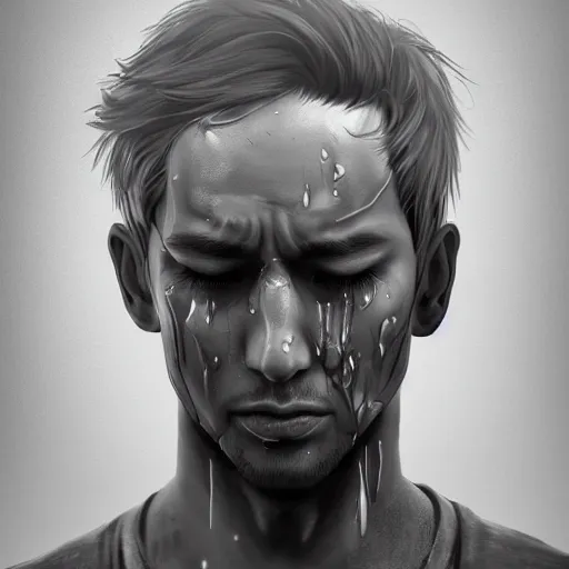 Prompt: A man crying tears sad , digital art , trending on artstation , Hyperdetailed , CGSociety