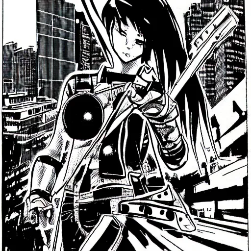 Image similar to cyberpunk hacker pen and ink illustration by tatsuki fujimoto manga panel