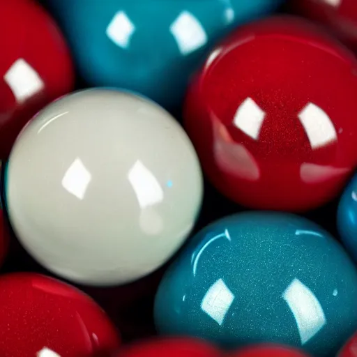 Image similar to pool ball sized marbles on a pool table, close up view, photorealistic,