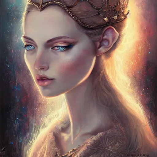 Prompt: portrait of beautiful elvish goddess , 8k, highly detailed, sharp, realistic, in style of Anna Dittmann