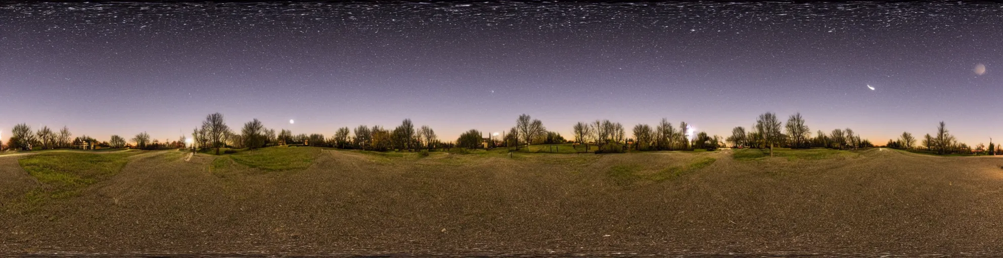 Image similar to spherical panorama photo of country american small town street night bright sky 5 0 mm