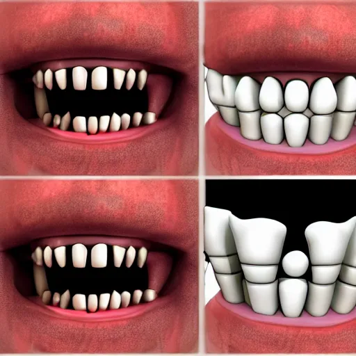 Image similar to poorly rendered 3 d set of teeth