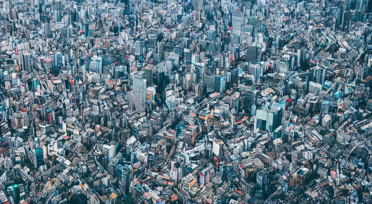 Prompt: Japanese futuristic city, bird's eye view, high detailed professional photograph,