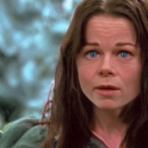 Prompt: lorelai gilmore in lord of the rings kissing gollum