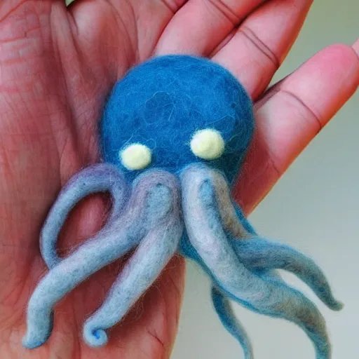 Prompt: a needle felted octopus, needle felting art.