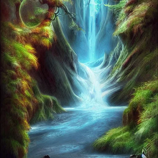 Image similar to a beautiful waterfall, elegant, soulful, liquid, masterpiece, Cinematic, fantasy art,