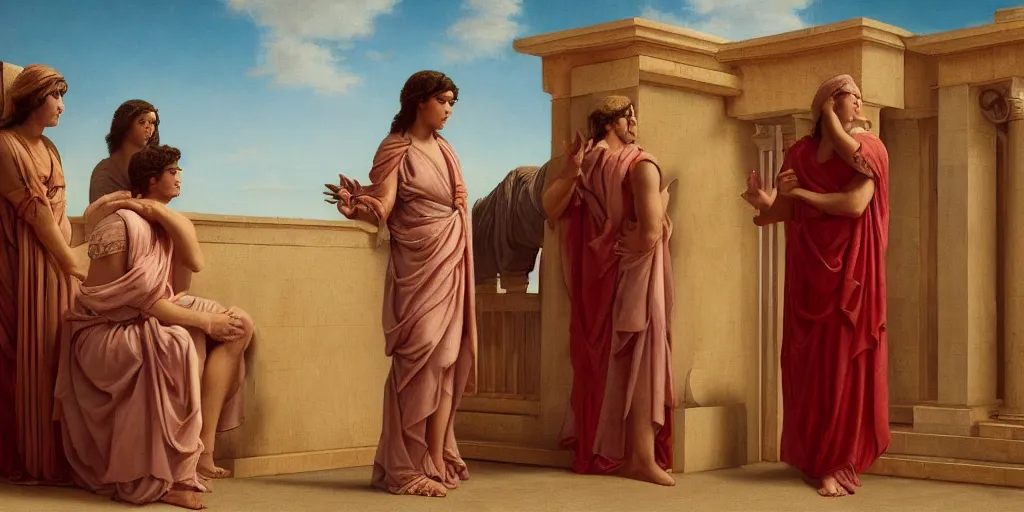 Image similar to still from a biblical movie in the style of john william godward, oil on canvas, 4 k resolution