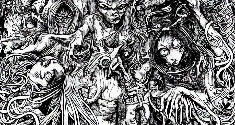 Image similar to cthulhu lovecraftian horror cinematic, in the style of junji ito, lineart, manga