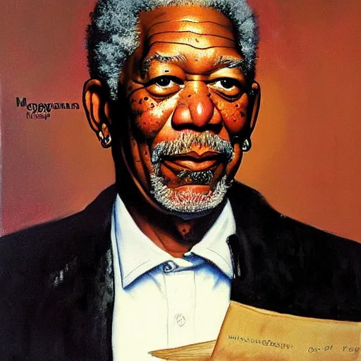 Prompt: Morgan Freeman portrait painted by Norman Rockwell