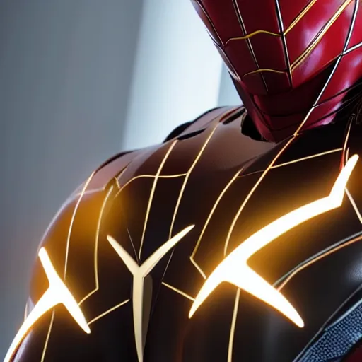 Prompt: still photo of iron spider, highly detailed, photorealistic portrait, bright studio setting, studio lighting, crisp quality and light reflections, unreal engine 5 quality render