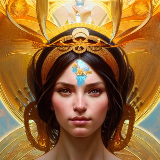 Prompt: perfectly-centered-Portrait of a Goddess, intricate, highly detailed, digital painting, artstation, concept art, smooth, sharp focus, illustration, Unreal Engine 5, 8K, art by artgerm and greg rutkowski and alphonse mucha