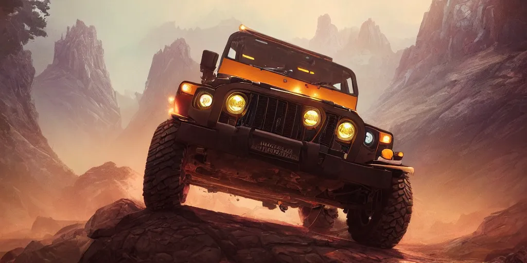 Prompt: mahindra thar, an epic fantasy, dramatic lighting, cinematic, establishing shot, extremely high detail, photorealistic, cinematic lighting, artstation, by simon stalenhag, in the style of asphalt 9