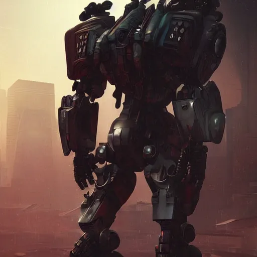 Image similar to Caravaggio designed photorealistic photo vfx movie cyberpunk aesthetic TOOL album holographic cover art of a giant mech warrior. 3D octane, trending on artstation.