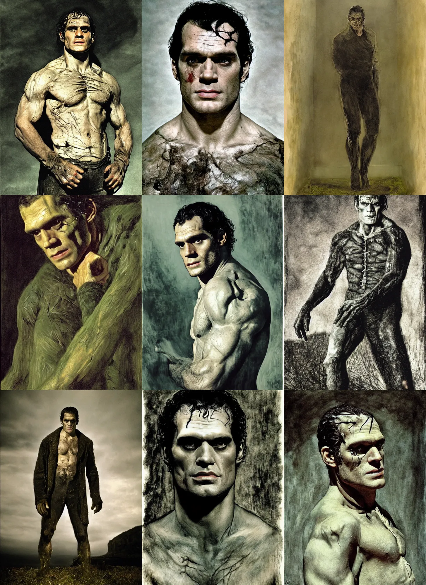 Prompt: candid portrait of Henry Cavill as Frankenstein by Andrew Wyeth