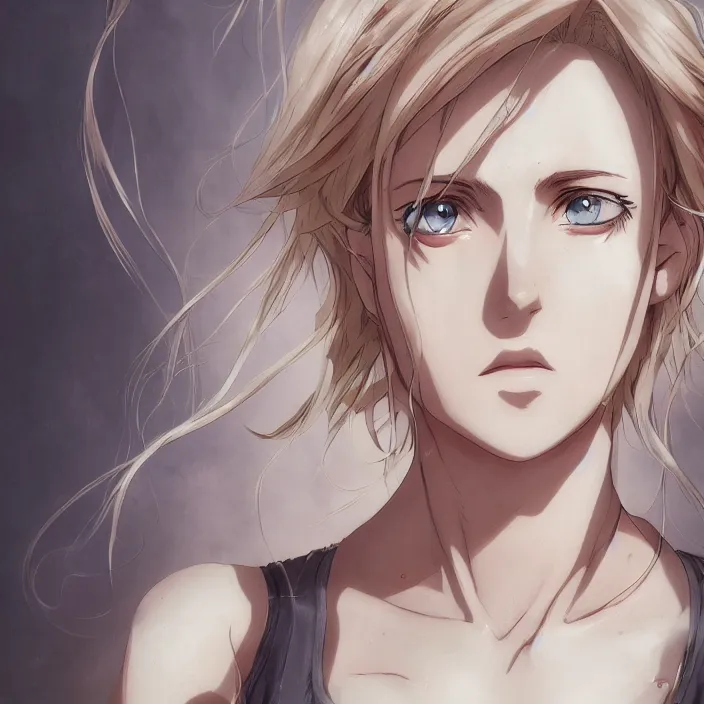 Image similar to annie leonhart anime, au naturel, hyper detailed, digital art, trending in artstation, cinematic lighting, studio quality, fish eye