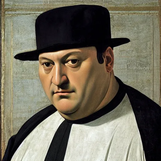 Image similar to portrait of Tony Soprano by Caravaggio and Piero della Francesca.