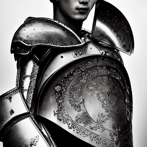 Prompt: a portrait of a beautiful young korean male wearing an alexander mcqueen armor , photographed by andrew thomas huang, artistic