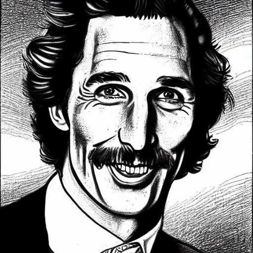 Image similar to a portrait drawing of Mathew McConaughey drawn by Robert Crumb