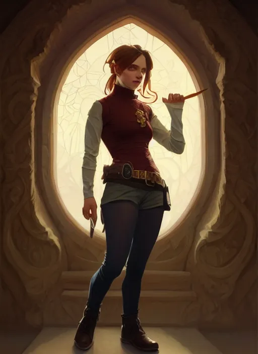 Image similar to portrait of a full body of beautiful young female detective, d & d, sleeveless turtleneck, fantasy, flat lighting, intricate, highly detailed, digital painting, artstation, concept art, smooth, sharp focus, illustration, art by simon bisley and greg rutkowski and alphonse mucha, natural tpose