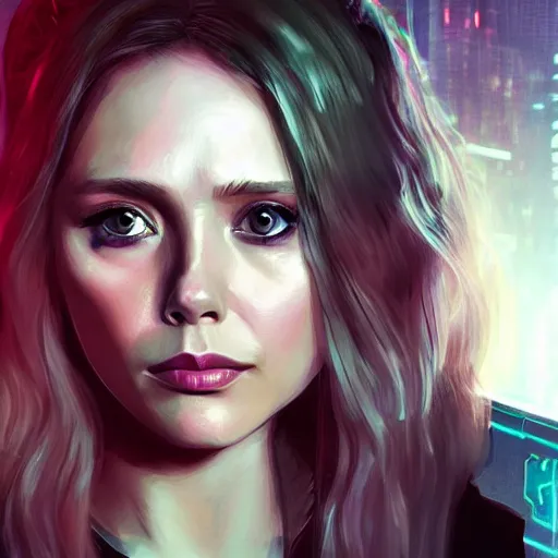 Image similar to Elizabeth olsen, cyberpunk, portrait, artstation