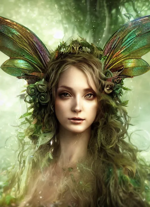 Prompt: beautiful beautiful fairy faerie fey fae queen forest spirit highly detailed CGsociety subtle enchanting alluring magical concept art HDR hyper realistic volumetric lighting subsurface scattering unreal