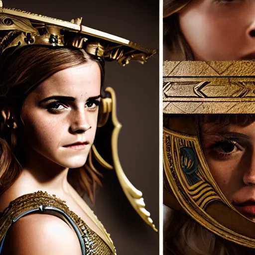 Prompt: Emma Watson as Athena, (EOS 5DS R, ISO100, f/8, 1/125, 84mm, modelsociety, symmetric balance)
