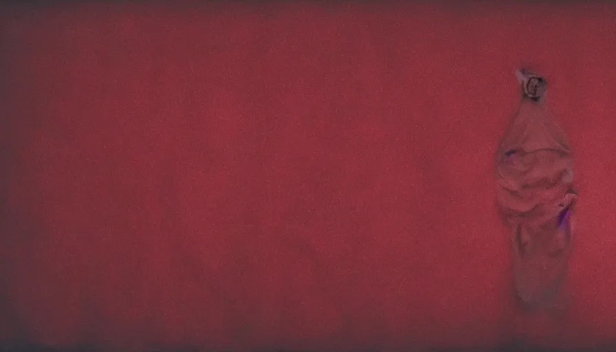 Image similar to rendering of invisible man wrapped in red velvet sheet. surrounded by darkness