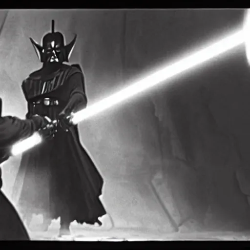 Prompt: a film still of Darth Maul in Star Wars released in the 70s