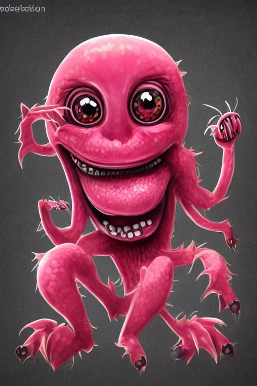 Image similar to a humanoid figure raspberry monster, large eyes and smug smile, highly detailed, digital art, sharp focus, trending on art station, anime art style