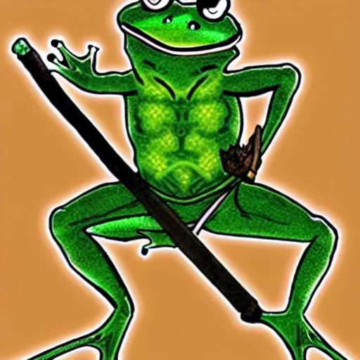 Prompt: a frog warrior, japanese rpg character art