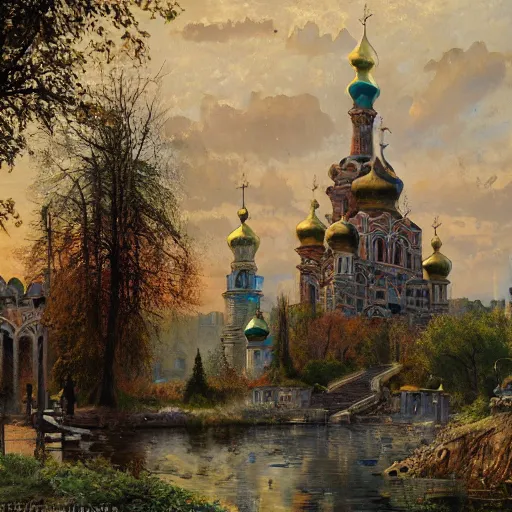 Prompt: beautiful magical ancient Slavic city of Kitezh, oil painting, painting by Viktor Vasnetsov, concept art, fantasy cityscape, ancient Russian architecture, painting by Ivan Shishkin, hyperborea, high resolution, trending on artstation,