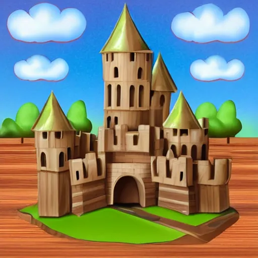 Image similar to wooden castle,cartoony,isometric sky view,diorama,high quality!!!!!!!!!!!!!!!