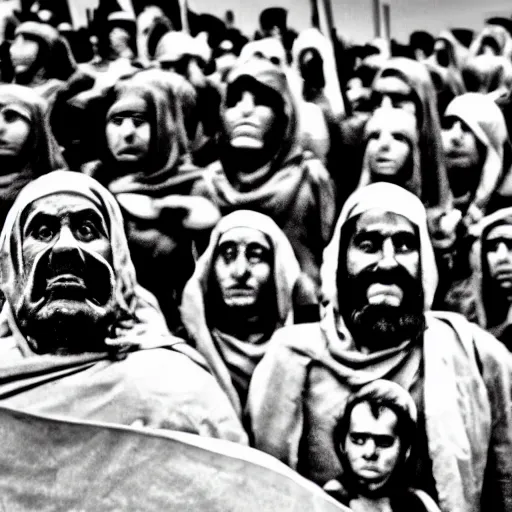 Image similar to mesopotamian protester face photo black and white wide angle lense