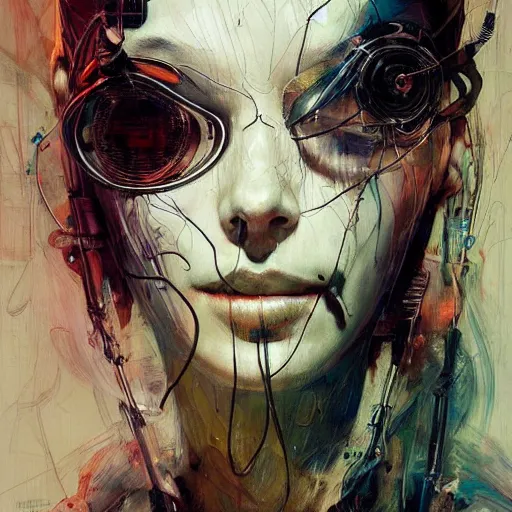 Prompt: a female cyberpunk assassin wires cybernetic implants, in the style of adrian ghenie, esao andrews, jenny saville,, surrealism, dark art by james jean, takato yamamoto