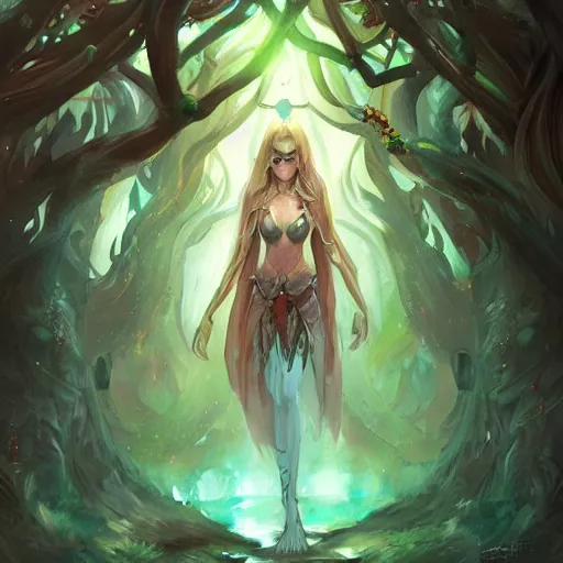 Prompt: The oracle of trees by ross tran, elf priestess, watercolor masterpiece, trending on artstation