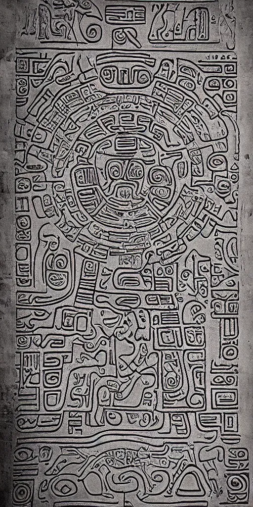 Image similar to mayan hieroglyph blueprints to a spaceship