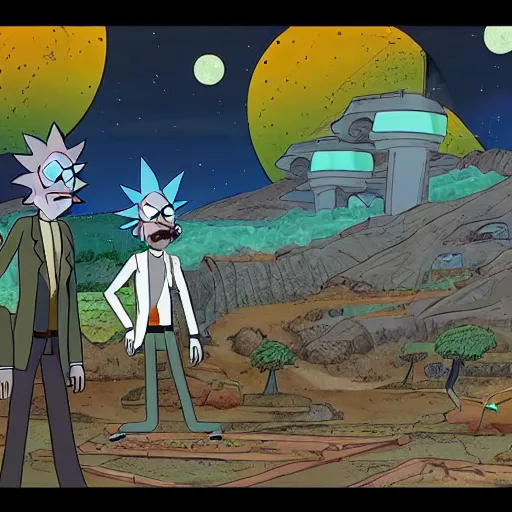 Prompt: Rick and Morty in Ancient Greece, mining a meth crystals, very detail 4K quality super realistic