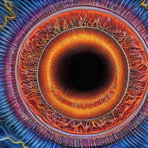 Image similar to alex grey oil painting of a black hole, hyper detailed, close up, intricate