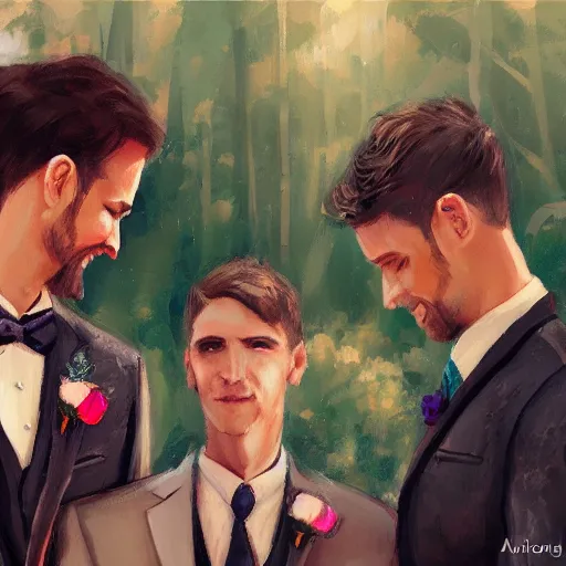 Prompt: gay wedding, digital painting, ultradetailed, artstation, oil painting, ultradetailed, artstation