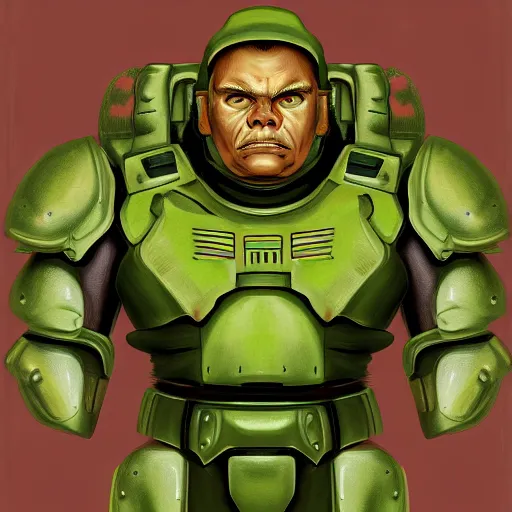 Image similar to portrait of doomguy, highly detailed, centered, digital painting