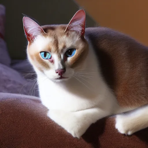 Prompt: crossbreed of an abyssian cat and a siamese cat, photo