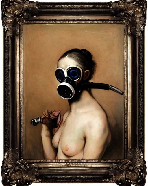 Prompt: a maximalist portrait a with large lips and with large eyes, expressive, deformed face, wearing a bone gas mask, baroque by jenny saville and ( ( ( caravaggio ) ) ) in style of digital illustration art, rembrandt lighting, ray tracing, hyper detailed, sharp focus, soft light 4 k, framed in image